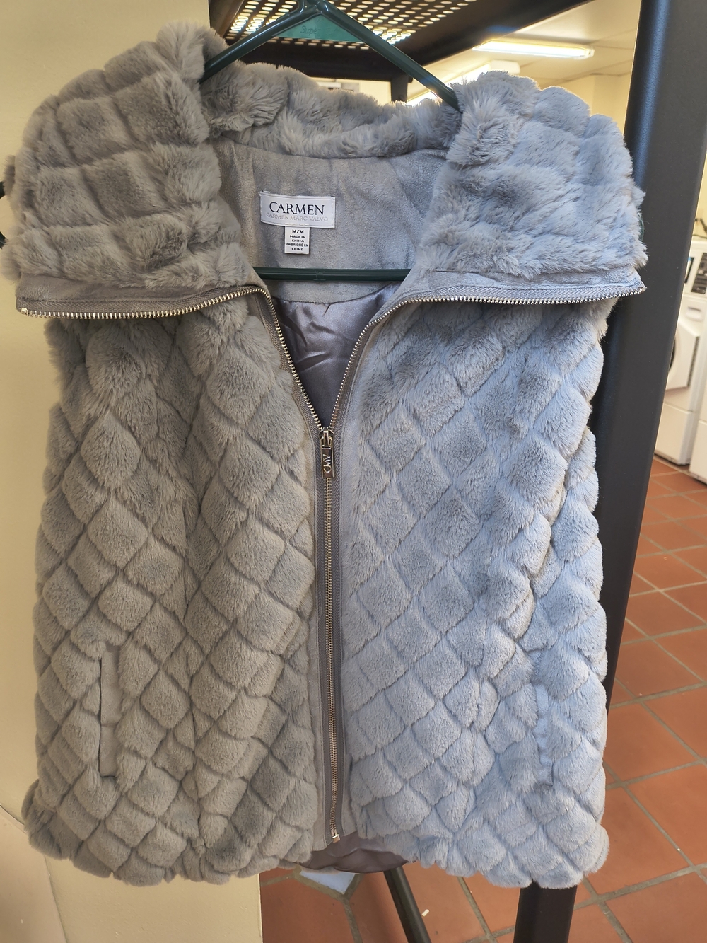 Carmen Women's Plush Faux Fur Zip Vest in Light Gray